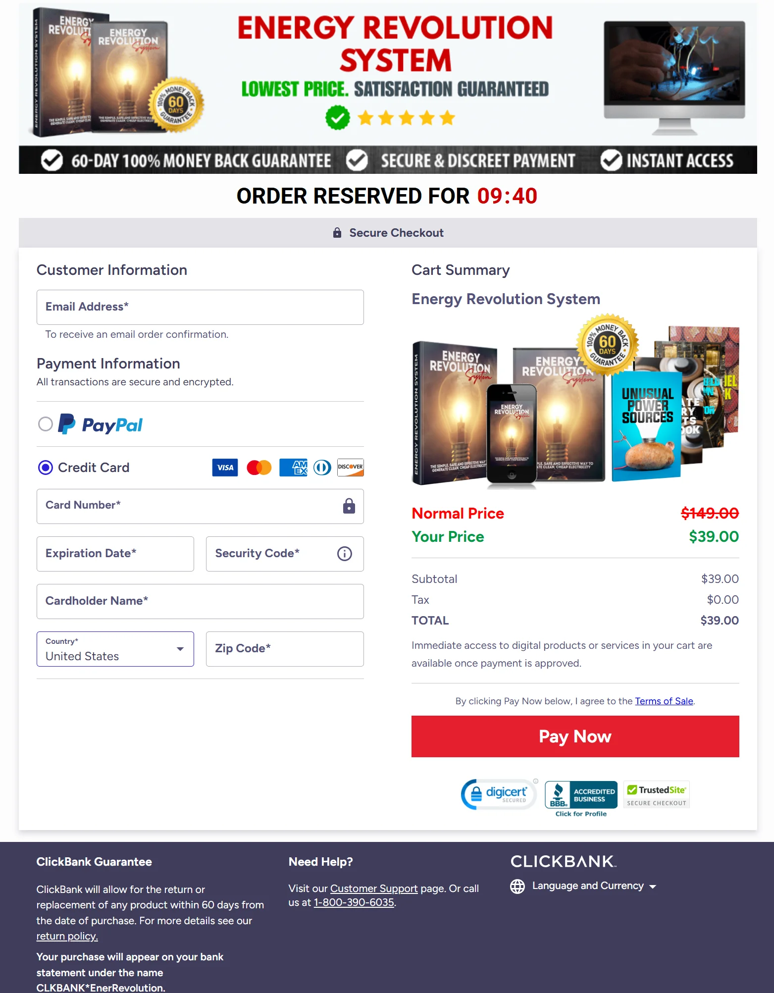 Energy Revolution System Check Out Page